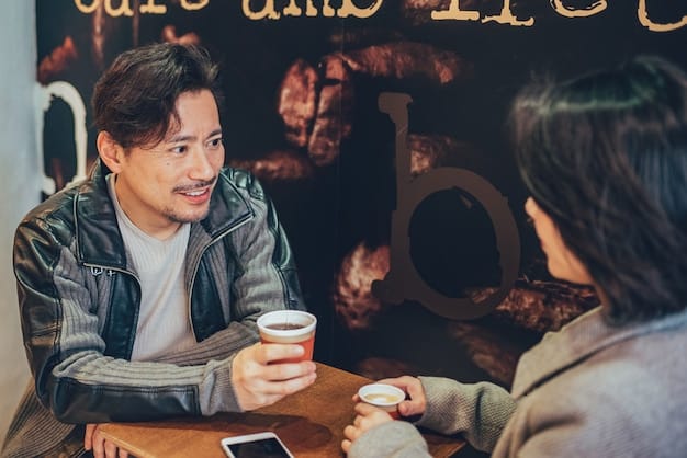 A close-up shot of a K-drama fan club meeting in a cozy café. Members are engaged in a lively discussion, some holding photocards of their favorite actors, and sipping Korean teas.