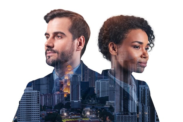 A split image: on one side, a confident and successful main lead; on the other, a warm and approachable second lead, both looking at the female protagonist. The image should highlight the contrasting characteristics that make viewers choose sides.