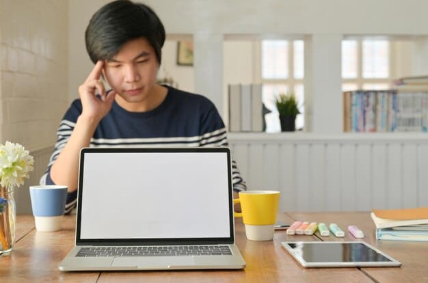 A concerned viewer looking at a laptop screen displaying a Korean drama, with hands seemingly gesturing in frustration or contemplation over an overly obvious product placement in the scene.
