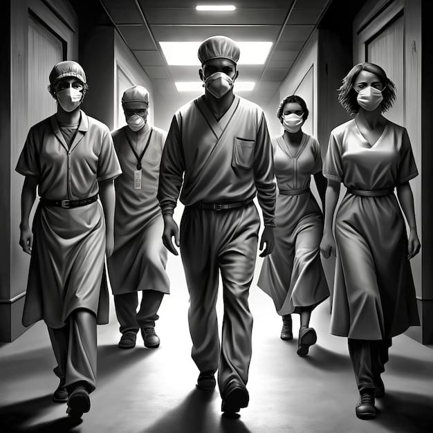 A dynamic image featuring Glen Powell in tactical gear alongside Florence Pugh in medical scrubs, set against a backdrop of dramatic action and healthcare scenes, symbolizing their roles.