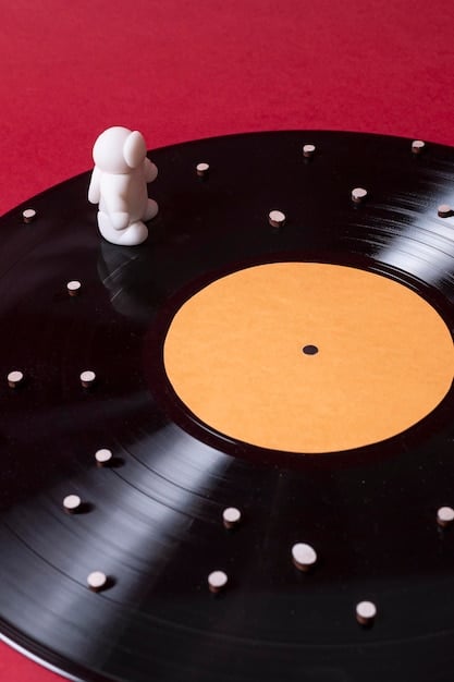 A vinyl record of a famous Japanese Drama OST spinning on a turntable, with the needle in place, symbolizing enjoyment and nostalgia.