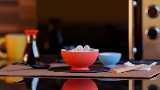 Close-up of a steaming bowl of ramen in a Japanese drama scene. The focus is on the rich broth, perfectly cooked noodles, and various toppings like sliced pork, seaweed, and a soft-boiled egg. The lighting emphasizes the textures and colors of the ingredients, making the ramen look incredibly delicious.