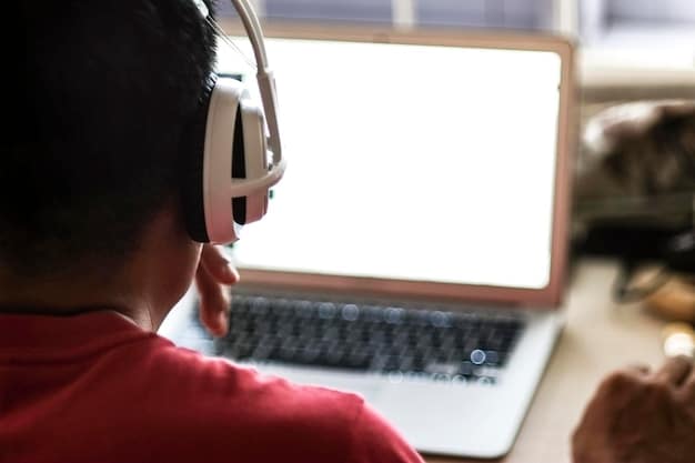 A person wearing headphones and watching a J-drama on a laptop, with subtitles clearly visible on the screen. The focus is on engagement and understanding the dialogue.