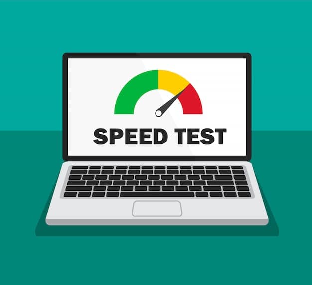 A speed test result on a computer screen, showing download and upload speeds. The values are highlighted to emphasize the importance of internet speed.