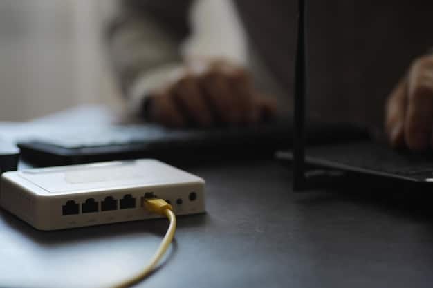 A person restarting a router by unplugging it from the power outlet. The setting is a typical home environment.
