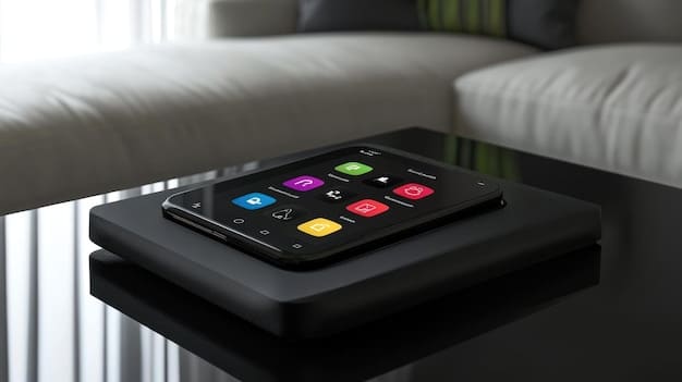 Apple TV 4K (2022) on a modern entertainment center, displaying the home screen with apps like Netflix, Viki, and Kocowa. Show the sleek design of the device and remote.