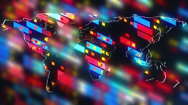 A world map highlighting different regions with streaming service logos overlaid on them, indicating the availability of content by region.
