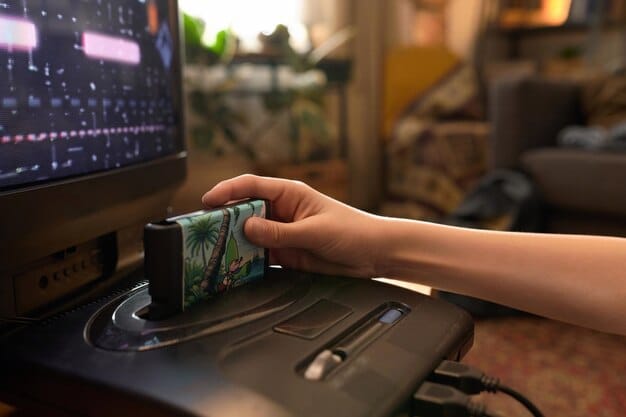 A person holding a smartphone showing a streaming app interface with a 