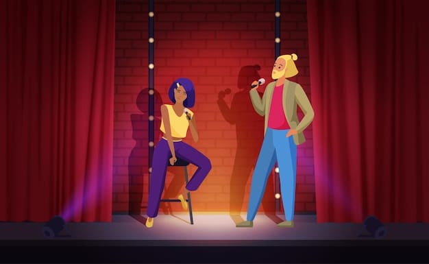 A stage scene depicting two actors engaged in a heated discussion, with the set design and lighting carefully crafted to reflect their emotional states and psychological tension. The actors' body language and facial expressions convey their inner thoughts and feelings.