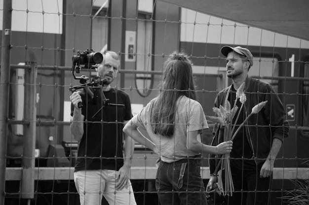 A diverse group of actors on a modern film set, showcasing a scene with high production quality and reflecting current trends in casting and storytelling in a globalized context.
