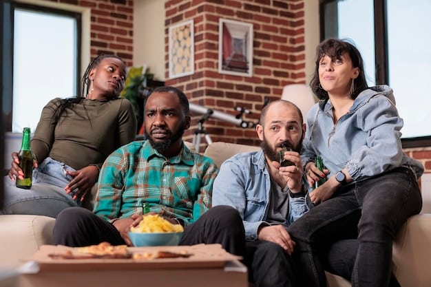 A diverse group of people watching a movie together, some with expressions of delight and others with thoughtful looks, illustrating varied audience reactions to a film.