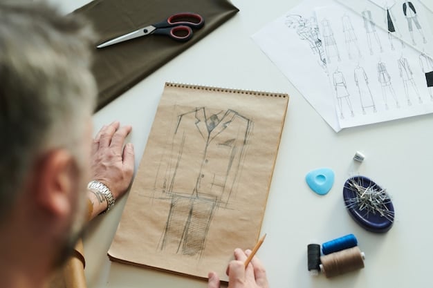 A detailed close-up of a costume design sketch, showing fabric swatches and annotations, from a dramatic series.