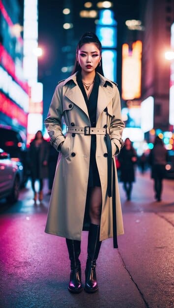 A stylish Japanese actress walking confidently through a busy Shibuya crossing, wearing a high-fashion outfit, symbolizing her influence beyond acting in J-Dramas.