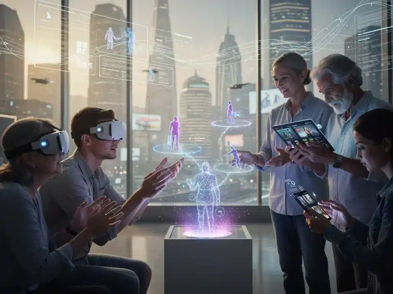 Diverse audience engaging with future digital storytelling formats in the US