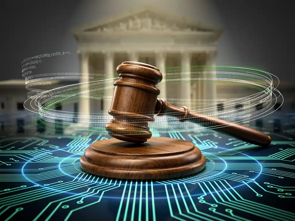 Gavel on digital circuit board symbolizing Supreme Court digital copyright rulings
