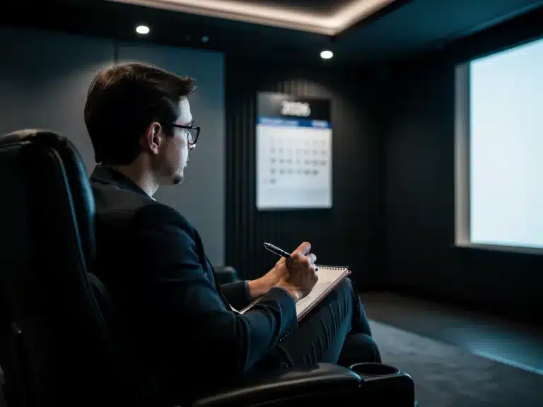 Thoughtful person writing movie review for 2026